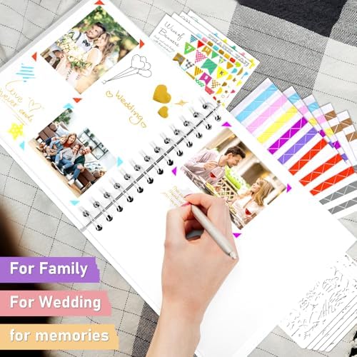 GOTIDEAL 8 x 8 Inch Scrapbook Album with Metallic Markers, White, 40 Pages - Image 5