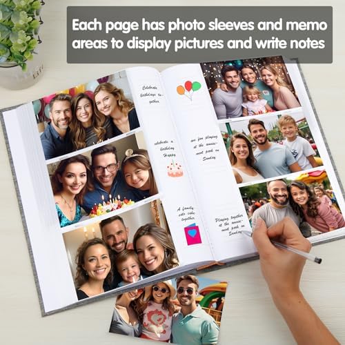 450 Pocket 4x6 Photo Album with Writing Space, Linen Cover, Grey - Image 4