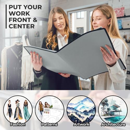 Dunwell 11x17 Art Portfolio Binder, 24-Sleeve, Black Mounting Paper, Silver - Image 4