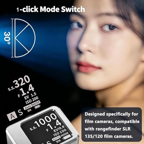 Camera Light Meter, 30°Fov Digital Exposure Meter, 1.54 Inch Display, Ev Range 1-22, High-Precision Sensor, Adjustable Shooting Mode, Cold Shoe Mount, for Vintage Film Photography - Image 2