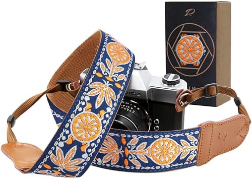 Padwa Lifestyle Camera Strap - 2" Cowhide Leather Head Cotton Camera Straps for Photographers,Adjustable Neck Shoulder & Crossbody Embroidered Cotton Padded Strap for ALL DSLR/SLR Cameras by PadwaLifestyleCameraStrap