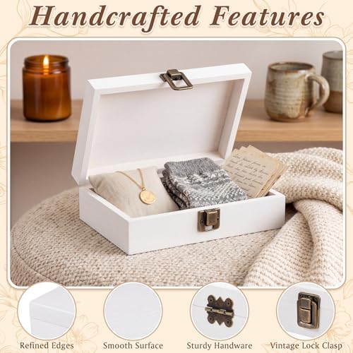 SiliFine Small Wooden Photo Storage Box Keepsake Box, White - Image 4