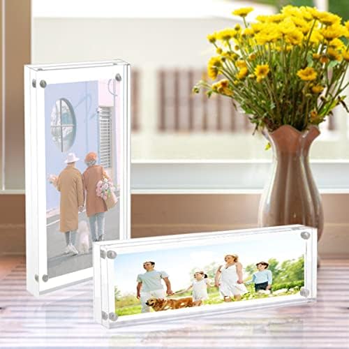 Sezanrpt 2x6 Acrylic Pictures Frames, Transparent 2 Sided Ticket Frame Postcard Frame, Tabletop Small Tiny Acrylic Magnetic Picture Frames for Family, 12 + 12MM Thickness… - Image 6