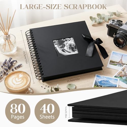 INNOCHEER Photo Album - Self Adhesive 80 Black Pages, Large Scrap Book Wedding Guest Book for DIY Anniversary Travel Memory Scrapbooking (Black 10X10) - Image 4