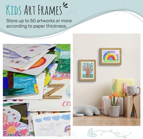8 Pack 9x12 Front-Opening Kids Artwork Frames Changeable (Brown) - Image 5
