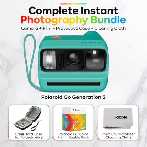 Polaroid Go Generation 3 Instant Film Camera Bundle with Go Color Film 16 Exposures, Protective Hard Case, Wrist Strap, USB-C Cable & Accs. for Instant Photography (Teal) - Image 2