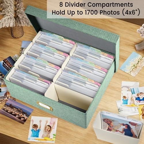 Linen Photo Storage & Keepsakes Box with Dividers for Cards & Photos - Image 2