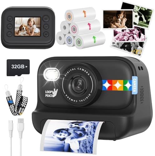 Kids Color Instant Print Camera – Kids Camera with 5 Color Photo Paper, 48MP & 1080P Video, 21 Fun Frames, 32G Card, Christmas/Birthday Gifts for Girls and Boys Ages 3 4 5 6 7 8 9 10 11 12 - Black by orantronx