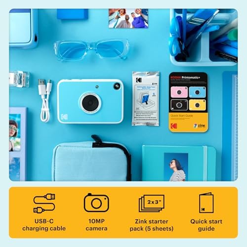 KODAK Printomatic+ Instant Print Digital Camera (Blue) 10MP Portable Camera with Interactive RGB LED Status Indicator, Prints Full-Color Photos on Zink 2x3” Sticky-Backed Photo Paper - Easy & Fun - Image 3