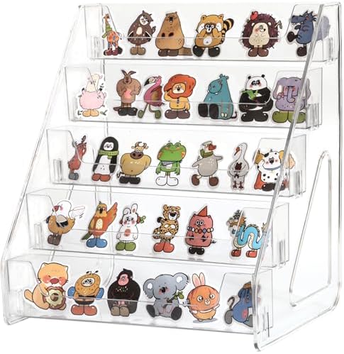 Card Display Stand set of 2, Clear 5-Tiered Shelf For Greeting Card, Stickers, Postcard, Sports Graded Card, Football Baseball Basketball Cards, Table Top Holder Display Rack For Psa Slabs (2 Pack) - Image 3
