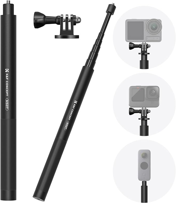 K&F CONCEPT 60 Inch Invisible Selfie Stick | Extension Pole Compatible with Insta360 Sports Camera, GoPro, DJI OSMO Pocket 3, 1/4" Extended Monopod Pole - MS07 by KFCONCEPT