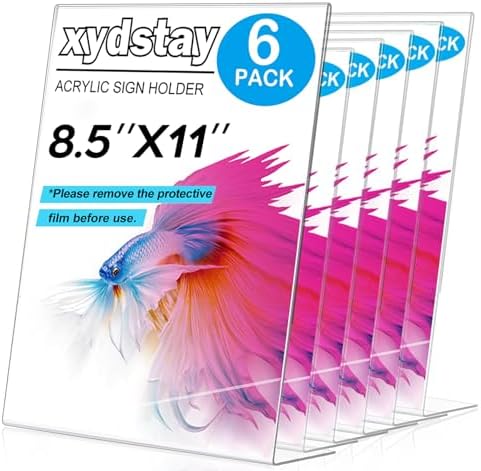 xydstay 6 pack 8.5x11 Acrylic Sign Holder, L-Shape, Plastic Flyer Stand by xydled