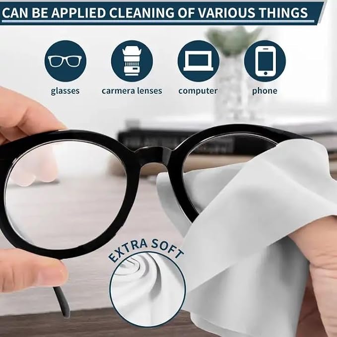 Premium Microfiber Cleaning Cloth in Individual PVC Pouches - Glasses Cleaning Cloth for Eyeglasses, Screens, Phones, Computer, Camera Lens, and Delicate Surfaces (12 x 1Pack) - Image 5