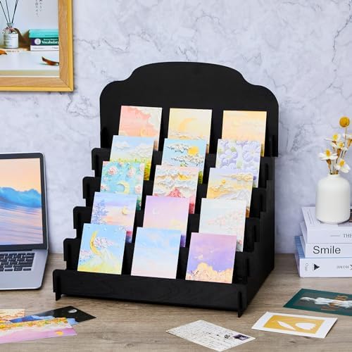 Barydat Greeting Card Display Stand Wooden, 15.8 x 13 x 17.7 Inch, Black - Image 5