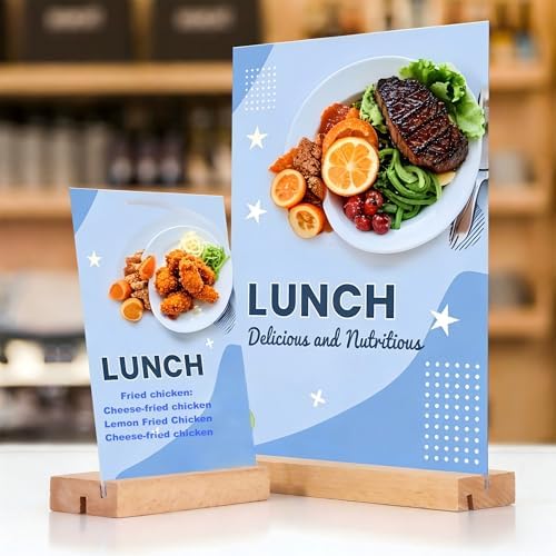 TONICE 8.5 x 11 Acrylic Sign Holder with Wood Base 3 Pack L/T Shape Vertical or Slant Back Display for Wedding, Restaurant, Store, Office, Hotel - Image 3