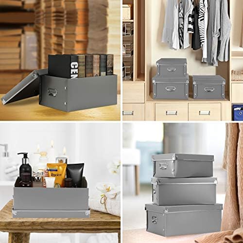 SEEKIND Storage Box, Decorative Storage Bins with Lid,3 in 1 Set,Plastic,with Handles,Press-Stud Fastening,Moisture-Proof,Foldable for Space Saving Storage,for Clothes, Cosmetic,Blankets (Grey) … - Image 3
