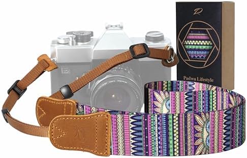 Padwa Lifestyle Camera Strap - 1.5" Soft Nylon Print Crazy Horse Cowhide Head Camera Straps for Photographers and All Cameras,Cute Adjustable Vintage Woven Strap for Adults & Kids(Bohemian Rhythm) by PadwaLifestyleCameraStrap