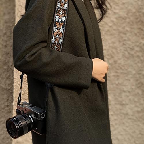 Padwa Lifestyle Camera Strap - 2" Wide Vintage Jacquard Embroidery Brown Flower Camera Straps with Genuine Leather Head,Adjustable Neck Shoulder Strap for All Cameras and Men & Women Photographers - Image 3