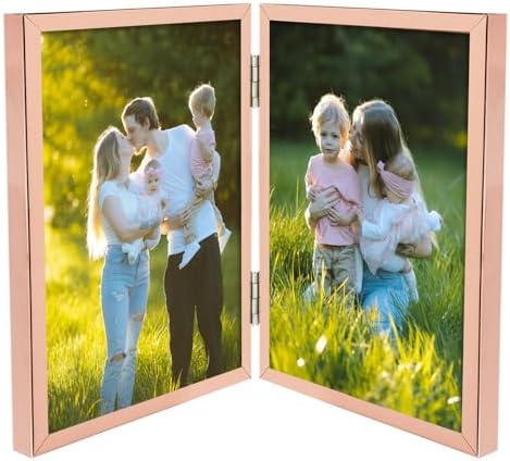 Golden State Art 5x7 Hinged Metal Picture Frame, Rose Gold, Tabletop by GoldenStateArt