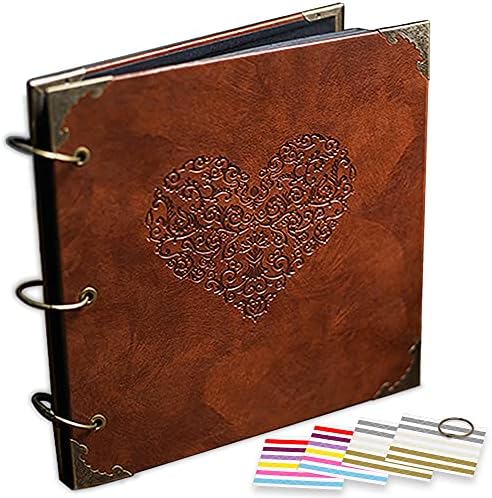 Photo Album or DIY Scrapbook (10x10 inch 50 Pages Double Sided), Vintage Leather Cover Three-Ring Binder Picture Booth Albums with 9 Colors 408pcs Self Adhesive Photos Corners for Memory Keep by ADVcer
