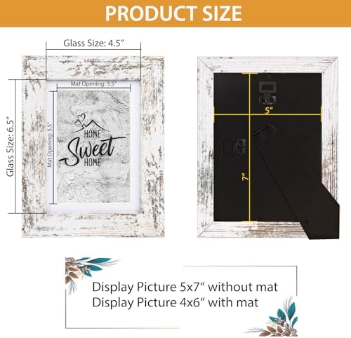 Califortree Rustic White 5x7 Picture Frame - Display Photos 4x6 with Mat or 5x7 Without Mat - Real Glass Frames for Wall and Tabletop - Set of 2 - Image 5