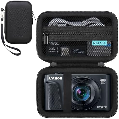 RAIALL Camera Case for Canon PowerShot SX740 HS/ SX730 HS/ SX720 HS/ SX620 HS Digital Camera, 4K Video Camera Hard Carrying Case Protective Travel Bag, Mesh Pocket for Batteries and USB Cable, Black by RAIALL