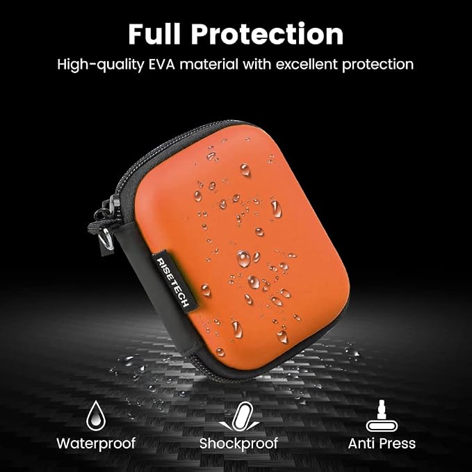 Earbud Case, RISETECH Hard EVA Earphone Travel Case Holder Headphone Small Zipper Pouch Compatible with Flash Drive, SD Cards, USB Charger Cable, AirPods, Sony Wired Earbuds with Keychain -Orange - Image 5