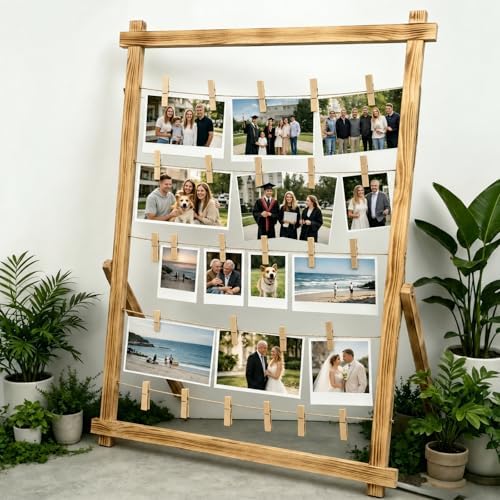 2026 Graduation Decorations Freestanding Wooden Photo Display Board with Clips - Class of 2026 Graduation Centerpiece Table Decorations,Large Picture Frame Collage Holds 30+ Photos (Carbonized Brown) by Aescwyn