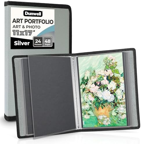Dunwell 11x17 Art Portfolio Binder, 24-Sleeve, Black Mounting Paper, Silver by Dunwell