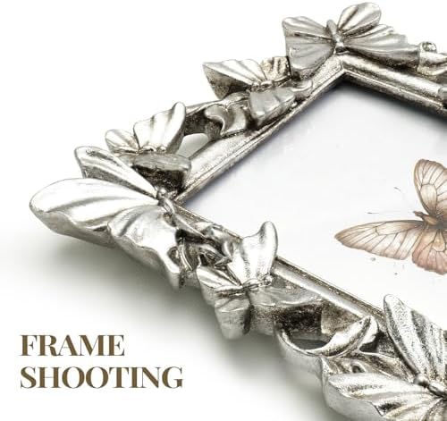 Cuspin 4x6 Picture Frame Silver Butterfly Photo Frame Vintage Elegant Decor - Image 4