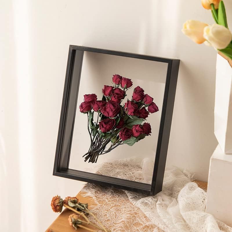 JOSON 2 packsWooden Dried Flower Photo Frame Dried Flower Display Stand Decorative Floating Photo Frame (Black 4x6) - Image 3