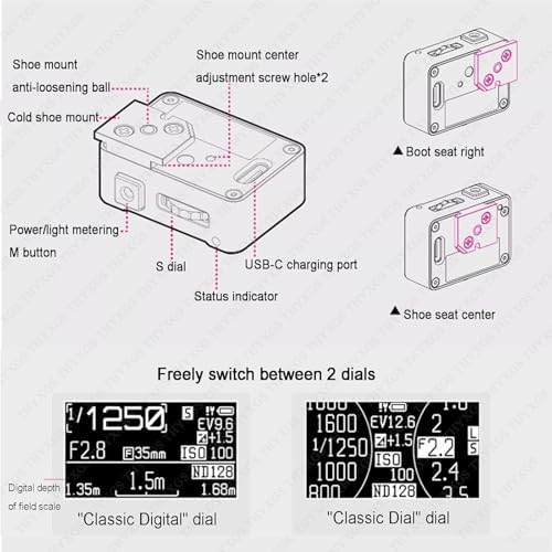 Professional Camera Light Meter, Film Camera Exposure Meter, 30° Average Metering, with OLED Screen, Adjustable ISO and Shutter Speed, Cold Shoe Mount, for Vintage Cameras - Image 4