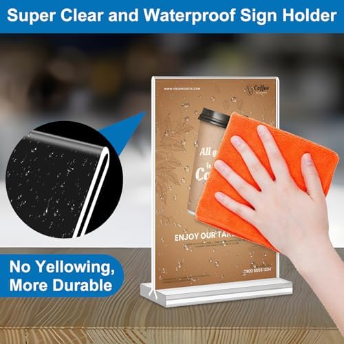 Acrylic Sign Holder 4x6, 16 Pack Clear Double Sided Clear Table Menu Vertical Display Stand Desktop Display Stand Paper Holder Table Sign Holder Suitable for Restaurants Office Store Show Fair - Image 6