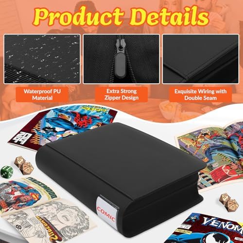 Comic Book Binder,40 Pockets Comic Book Storage Album for Current,Silver Age,Regular Comics PU Leather Comics Binder with 20 Heavyweight Sleeves,Gift for Comic Collectors - Image 4