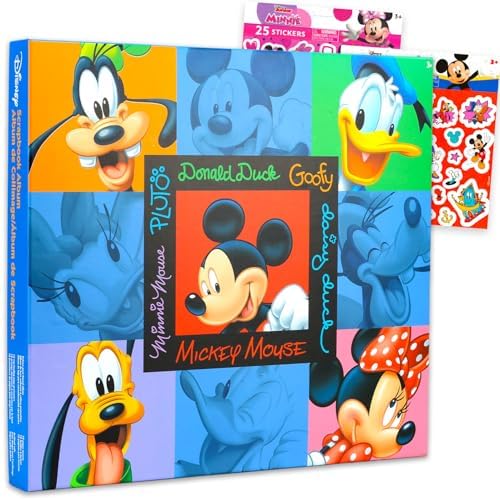 Mickey and Friends Photo Album - Bundle with 12" x 12" Disney Travel Scrapbook for Souvenirs, Memories, Family Travel, More Plus Stickers | Mickey Mouse Memory Photo Scrapbook by Disney