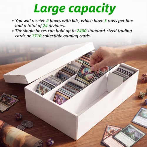 Calenzana 2400-Count Trading Cardboard Card Storage Boxes 2 Pack, 3 Row White Card Box with 24 Dividers, MTG, TCG Card Organizer - Image 4