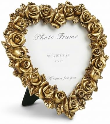 Cuspin 4x4 Picture Frame Heart-Shaped Gold Rose, Small Vintage Cute Frame by Cuspin