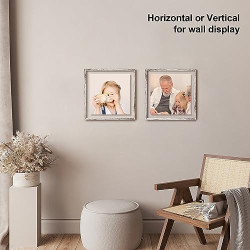 Egofine Distressed White 12x12 Floating Frames Set of 2, Double Plexiglass Picture Frame, Made of Solid Wood Display Any Size Photo up to 12x12, Wall Mount or Tabletop Standing - Image 6