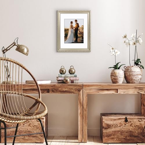 Americanflat 11x14 Picture Frame with Shatter-Resistant Glass - Use as 8x10 Frame with Mat or Display 11x14 Photo Without Mat - Ornate Picture Frames for Wall Display - Silver - Image 4