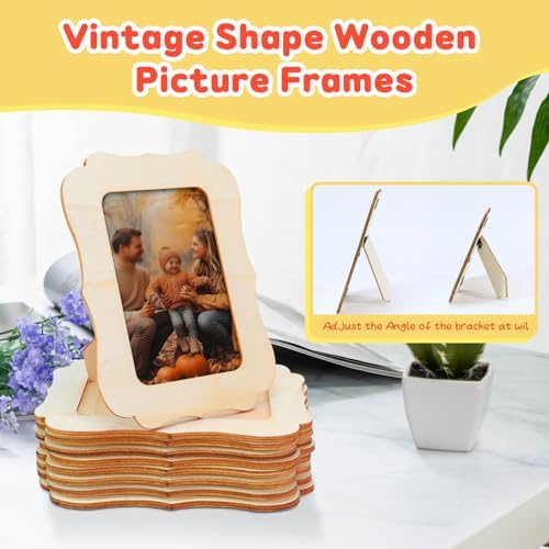 VOKOY 20 Pack Wooden Picture Frames for Crafts, 4" x 6" Photos DIY Wood Frames for Crafting,Unfinished Standing Photo Frames DIY Craft Wood Decorate for Birthday Party Gifts,Vintage Shape - Image 5