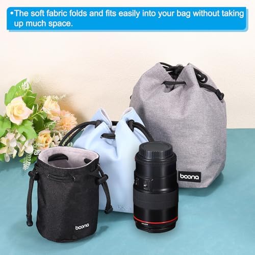 PATIKIL Soft Drawstring Lens Case, Lens Pouch Bag with Cotton Pad 3.94" x 3.94" Thick Fleece Cloth Camera Lens Bag for SLR Lens Water Cups, Black - Image 5