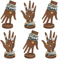 MOOCA 6-Piece Wooden Hand Form Jewelry Display Set - 2-Way Design for Wall Hanging or Standalone Mannequin Finger Hand Display, Brown Color by Mooca