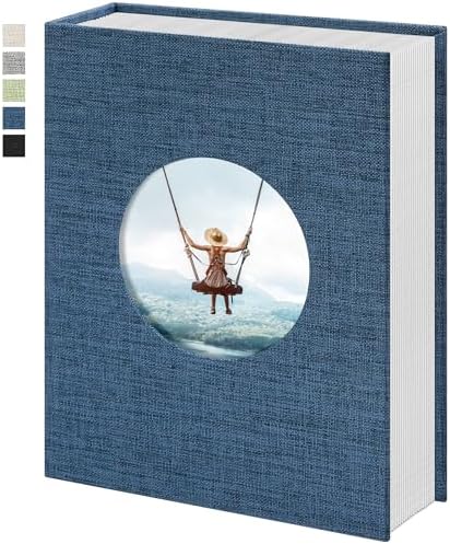 Vienrose Photo Album 4x6 Photos 200 Pockets Linen Cover Slip-in Photo Book with Round Window for Wedding, Vacation Memories, Personalized Picture Organizer, Blue by Vienrose