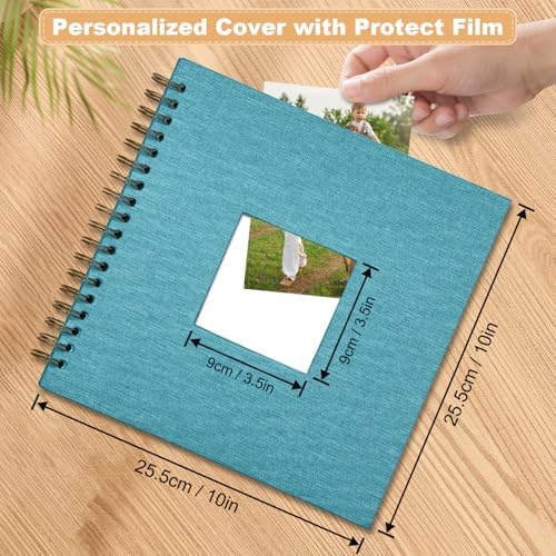 Scrapbook Photo Album Linen Cover, 10 x 10 Inch Hardcover Kraft White Pages Memory Book, for Travel Wedding Guest Book Christmas Baby Shower (40 Sheets/ 80 Pages,SkyBlue) - Image 2