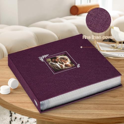 Lanpn Scrapbook Photo Album 12x12, Linen Window Design Cover Top Load 3 Ring Folder Binder Photobook Photo Book 12 x 12 inch with 30 Plastic Sleeves 60 Pages Purple - Image 3