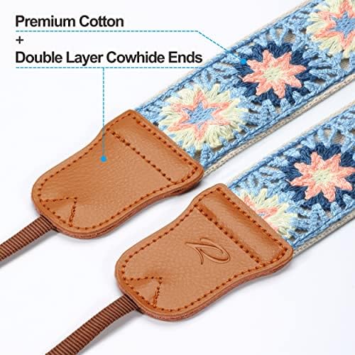 Padwa Lifestyle Hollow Crochet Pink Daisy Camera Strap - Double Layer Cowhide Ends,2" Cotton Vintage Camera Straps, Adjustable Neck & Shoulder Strap for All DSLR Cameras,Great Gift for Photographers - Image 2