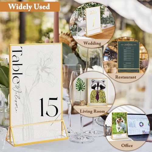 Floroom 6 Pack 4x6 Inch Clear Acrylic Sign Holders, Double-Sided Gold Display Stand Picture Frames for Table Numbers, Menus, Flyers, Weddings, and Offices - Image 5
