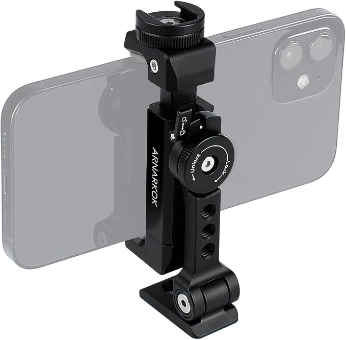 Metal Phone Tripod Mount with Rotatable Cold Shoe for Microphone Mount, Compatible with iPhone & Android, Universal Tripod Adapter for Vlogging, Cell Phone Holder, Youtube, Video Creators Rig - Image 2