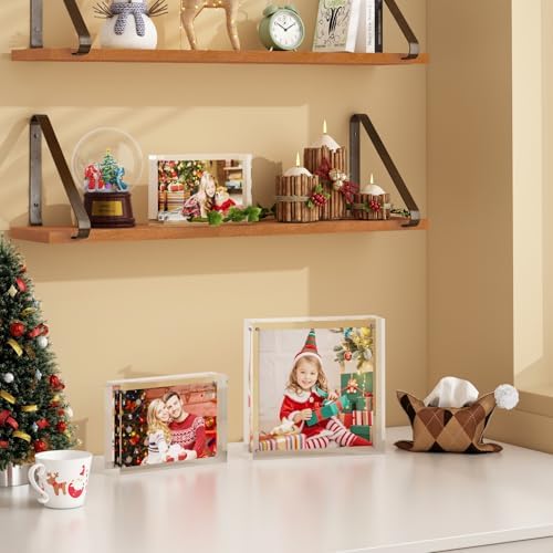 Egofine 5x7 Acrylic Frames 4 Pack, 20mm Thicker Frameless Clear Picture Frames, Double Sided Magnetic Picture Frames, Free Standing Desktop Display - Image 5