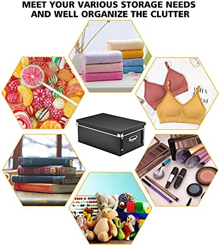 SEEKIND Storage Box, Decorative Storage Bins with Lid,3 in 1 Set,Plastic,with Handles,Press-Stud Fastening,Moisture-proof,Foldable for Space Saving Storage,for Clothes,Cosmetic,Blankets (Black) … - Image 2